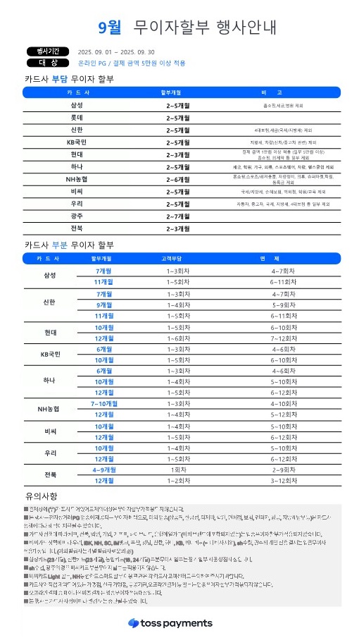 무이자 할부 안내